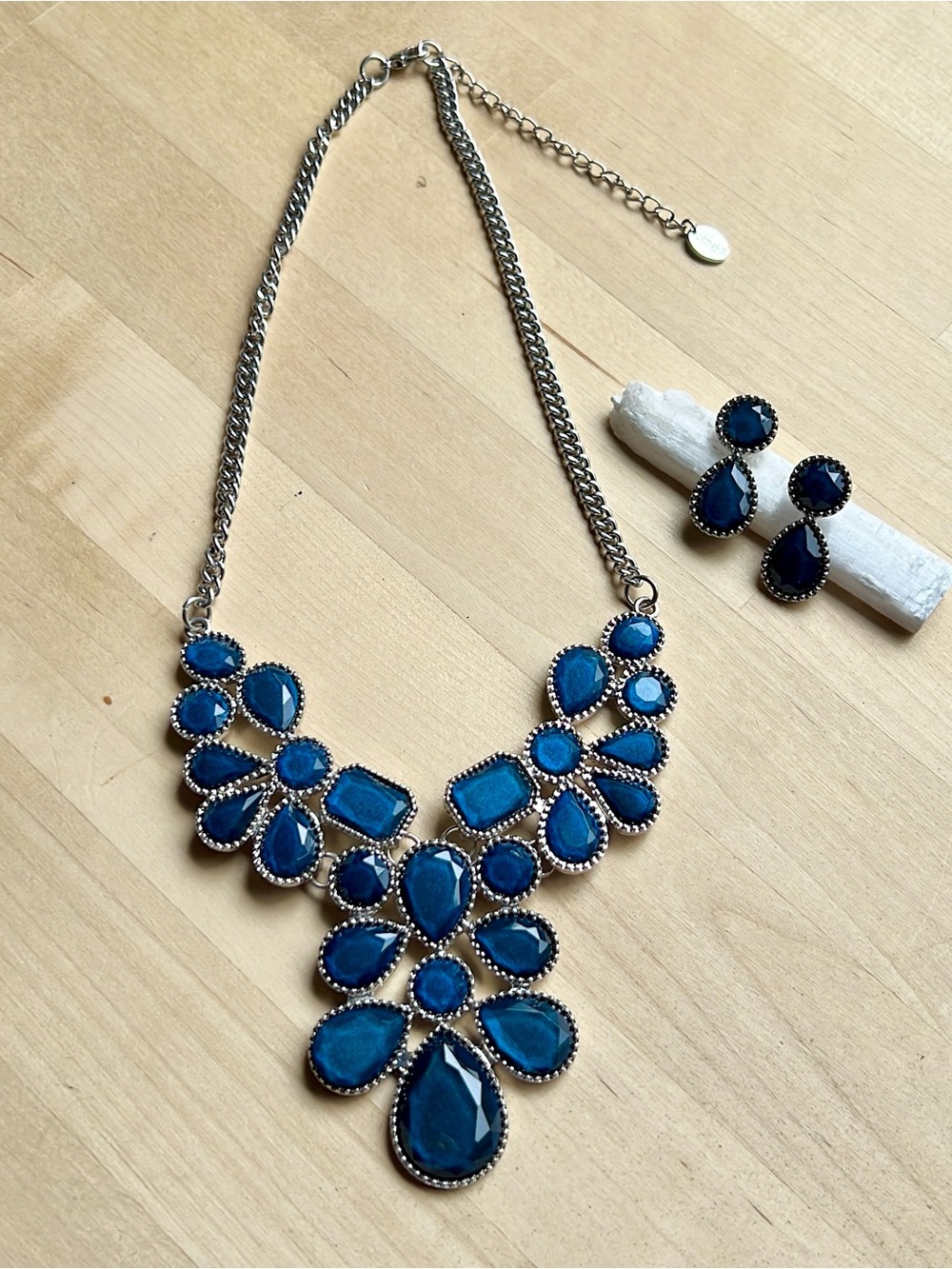 Claire’s Women’s Fashion Jewelry Statement Dark Blue Bib Necklace & Earring Set